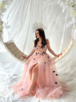 Pink Floral Colorful Gown Long Sleeve - Dresses Dioma