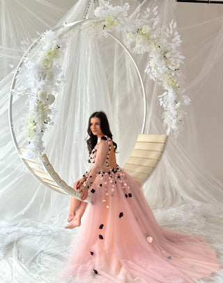 Pink Floral Colorful Gown Long Sleeve - Dresses Dioma