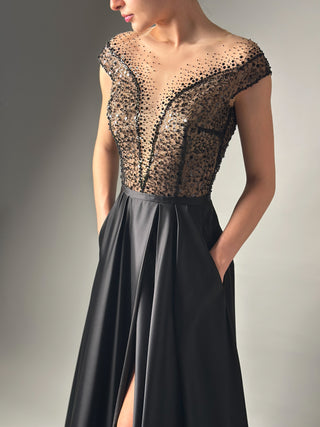 Black Wedding Dress Alternative Illusion Neckline and Pockets