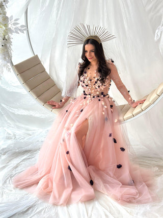 Pink Floral Colorful Gown Long Sleeve - Dresses Dioma