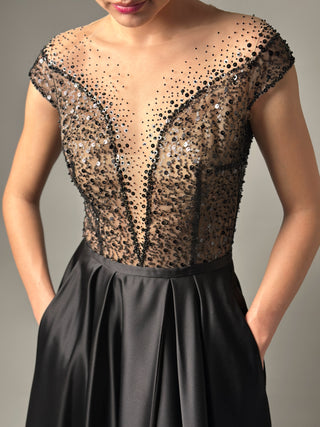Black Wedding Dress Alternative Illusion Neckline and Pockets