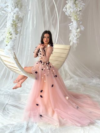Pink Floral Colorful Gown Long Sleeve - Dresses Dioma