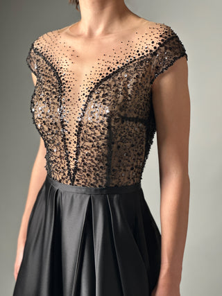 Black Wedding Dress Alternative Illusion Neckline and Pockets