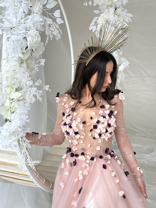 Pink Floral Colorful Gown Long Sleeve - Dresses Dioma