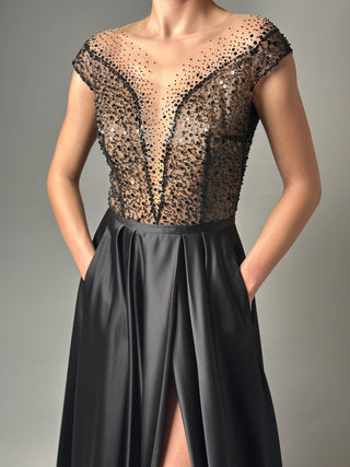 Black Wedding Dress Alternative Illusion Neckline and Pockets