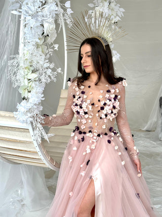 Pink Floral Colorful Gown Long Sleeve - Dresses Dioma