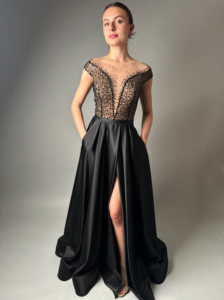 Black Wedding Dress Alternative Illusion Neckline and Pockets