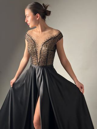 Black Wedding Dress Alternative Illusion Neckline and Pockets