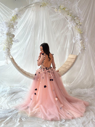 Pink Floral Colorful Gown Long Sleeve - Dresses Dioma