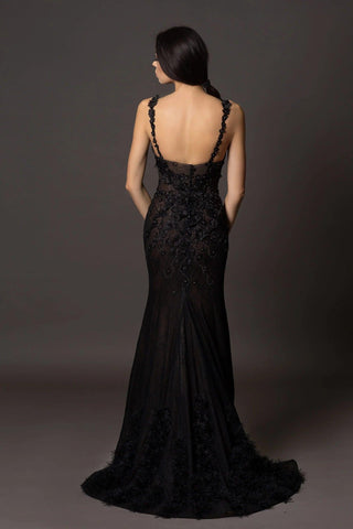 Unique Black Lace Gown with slit - Dresses Dioma