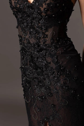 Unique Black Lace Gown with slit - Dresses Dioma