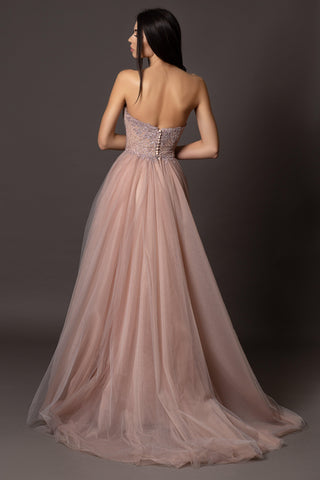 Graceful Blush Pink Tulle Gown Strapless - In Stock - Dresses Dioma
