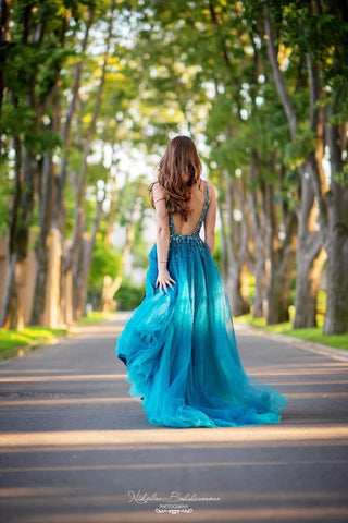 Unique Sexy Beaded Gown with Deep V Neck - Dresses Dioma