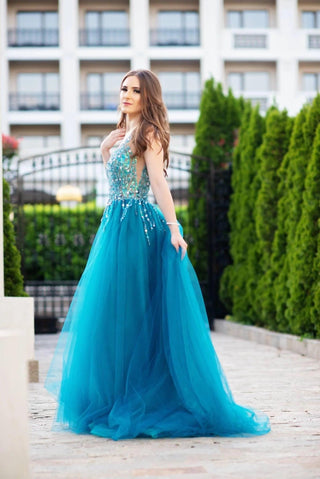 Unique Sexy Beaded Gown with Deep V Neck - Dresses Dioma