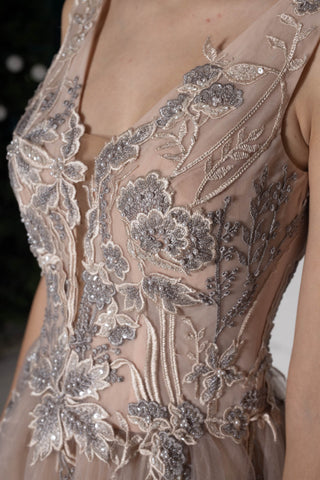 Floral Lace Blush Pink Tulle Gown - Dresses Dioma
