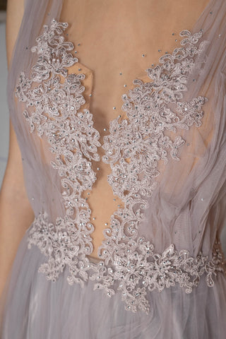 Lavender Tiered Tulle A-line Gown - Dresses Dioma
