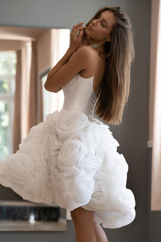 Flowered Organza Basque Waist Corset Wedding Gown Sophia