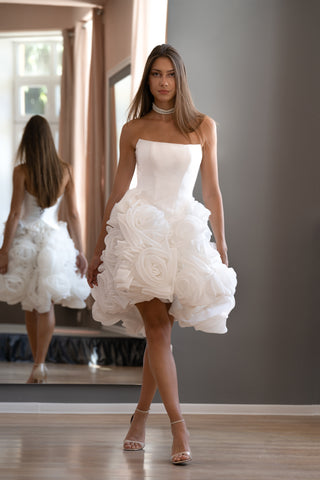 Flowered Organza Basque Waist Corset Wedding Gown Sophia