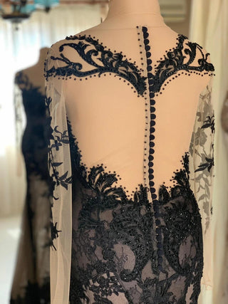 Black Lace Gown Long Sleeves - Dresses Dioma