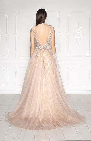 Floral Lace Blush Pink Tulle Gown - Dresses Dioma