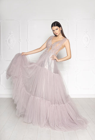 Lavender Tiered Tulle A-line Gown - Dresses Dioma